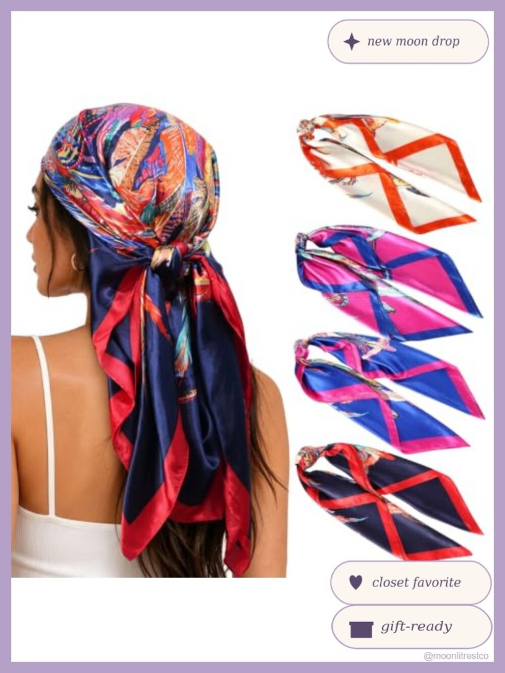 AWAYTR 35" Satin Head Scarves for Women – 4 Pack Silk-Like Hair Bandanas Sleep